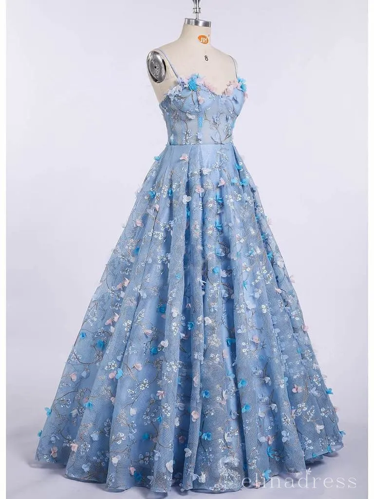 A-line 3D Floral Lace Beautiful Prom Dress Long Formal Evening Dresses #SED173