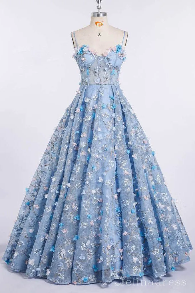 A-line 3D Floral Lace Beautiful Prom Dress Long Formal Evening Dresses #SED173