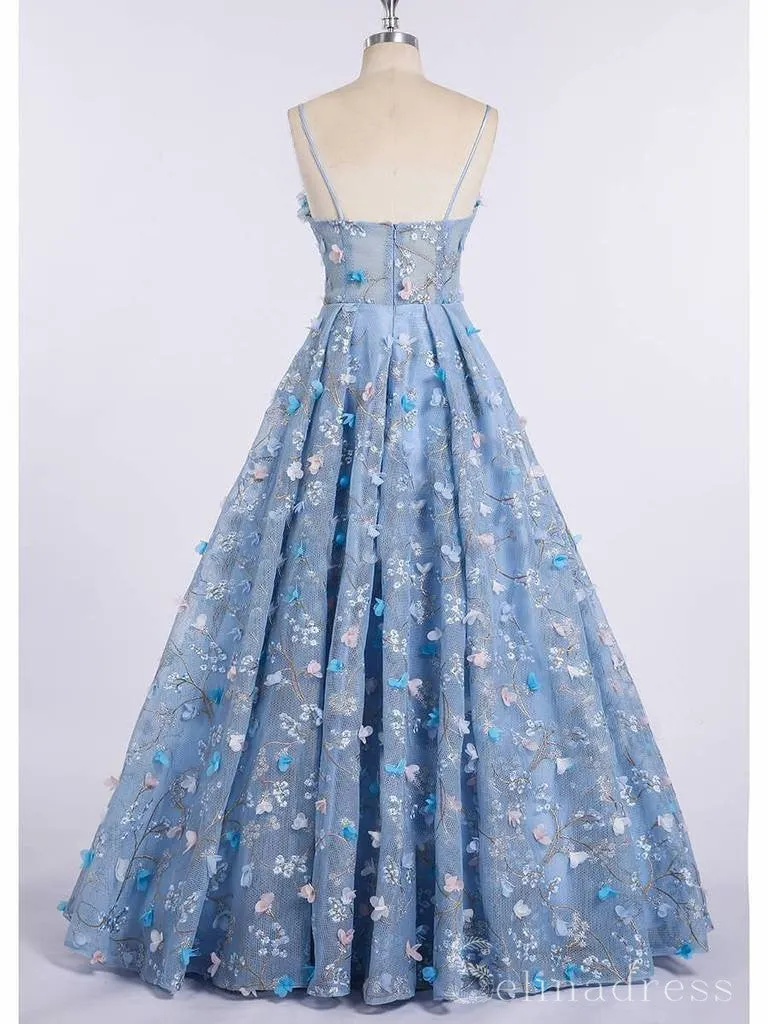 A-line 3D Floral Lace Beautiful Prom Dress Long Formal Evening Dresses #SED173