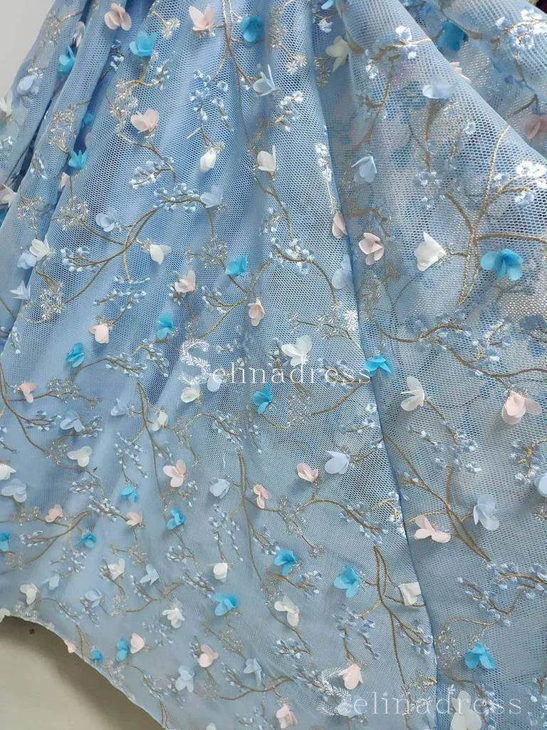 A-line 3D Floral Lace Beautiful Prom Dress Long Formal Evening Dresses #SED173