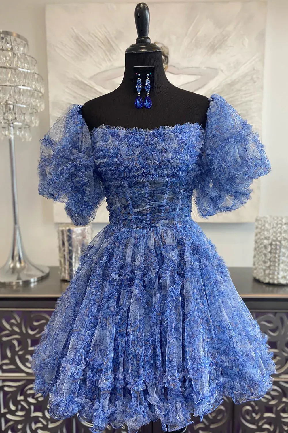 A-line Off-the-shoulder Cheap Short Prom Dress Blue Homecoming Dress kts102