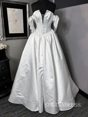 A-line Off-the-shoulder White Wedding Dress Rustic Cheap Bridal Gowns TKL3049