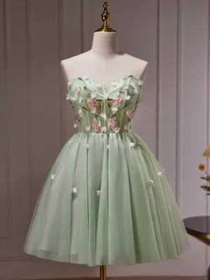 A-line Sage Sweetheart Floral Homecoming Dress Cute Short Graduation Dress KTS010