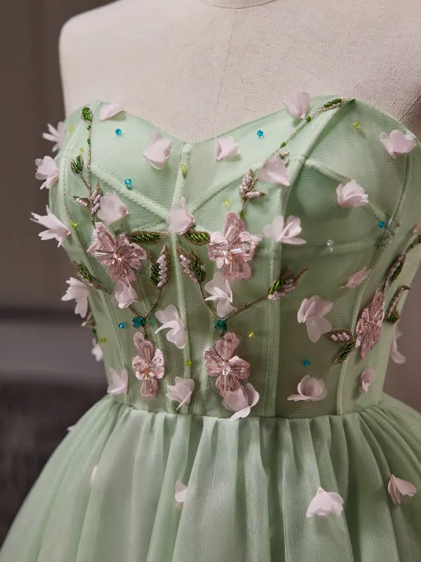 A-line Sage Sweetheart Floral Homecoming Dress Cute Short Graduation Dress KTS010