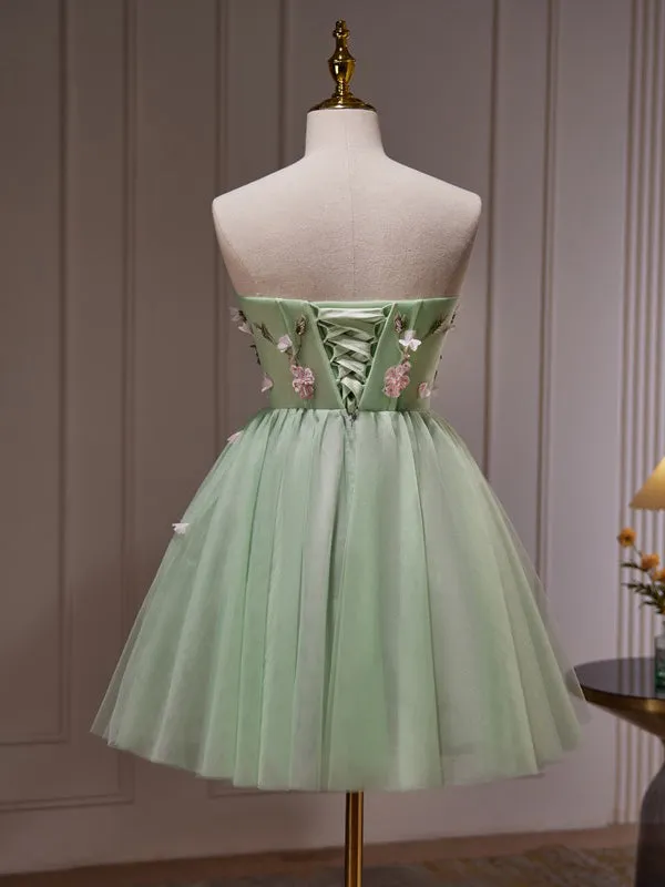 A-line Sage Sweetheart Floral Homecoming Dress Cute Short Graduation Dress KTS010