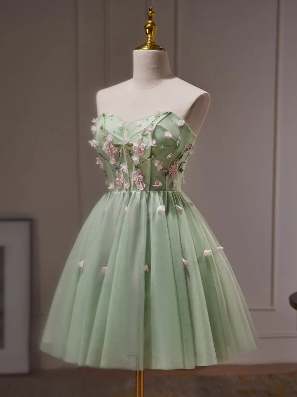 A-line Sage Sweetheart Floral Homecoming Dress Cute Short Graduation Dress KTS010