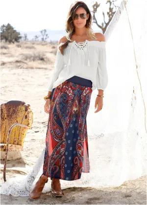 Batik Printed Maxi Skirt - Navy Multi