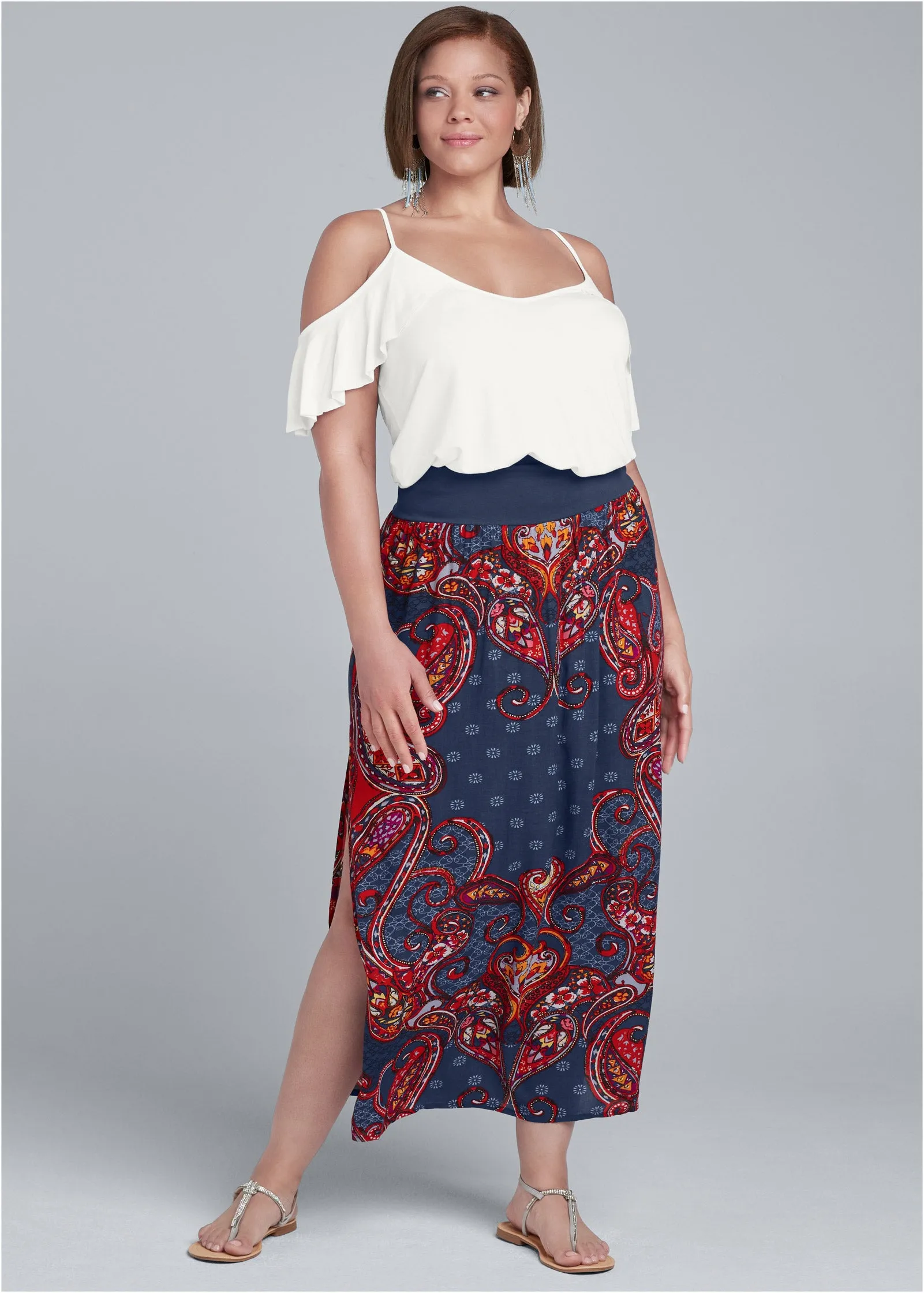 Batik Printed Maxi Skirt - Navy Multi