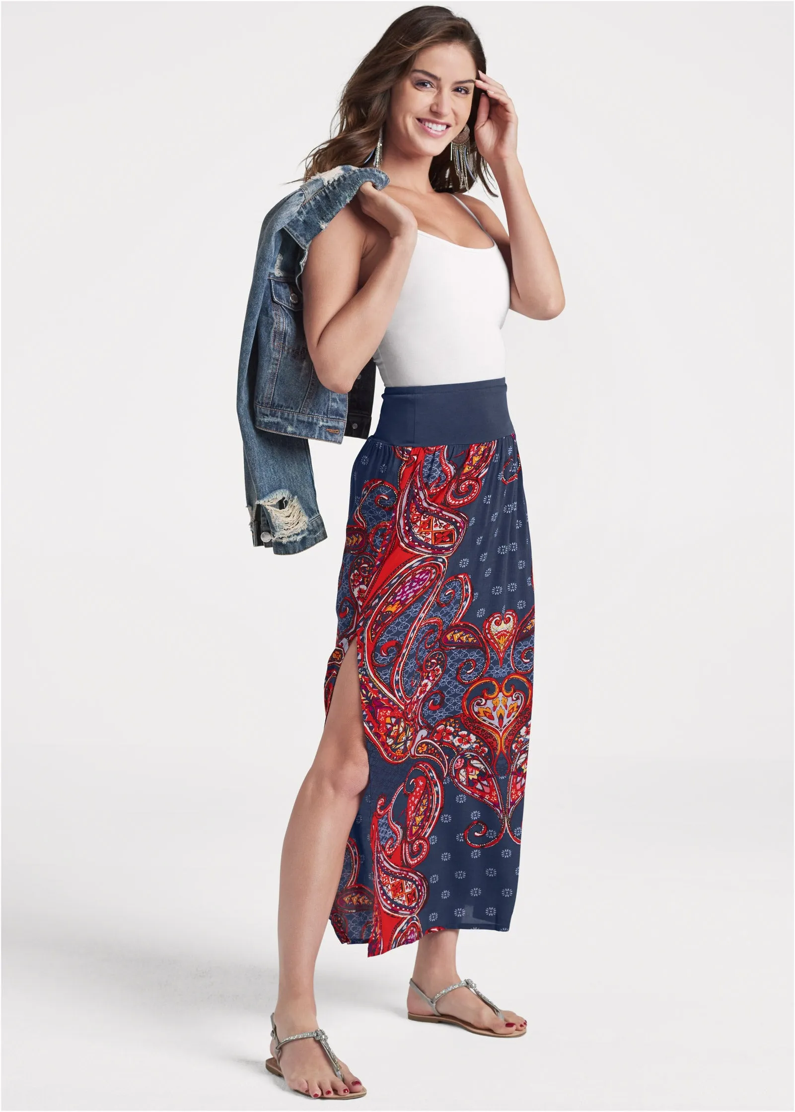 Batik Printed Maxi Skirt - Navy Multi