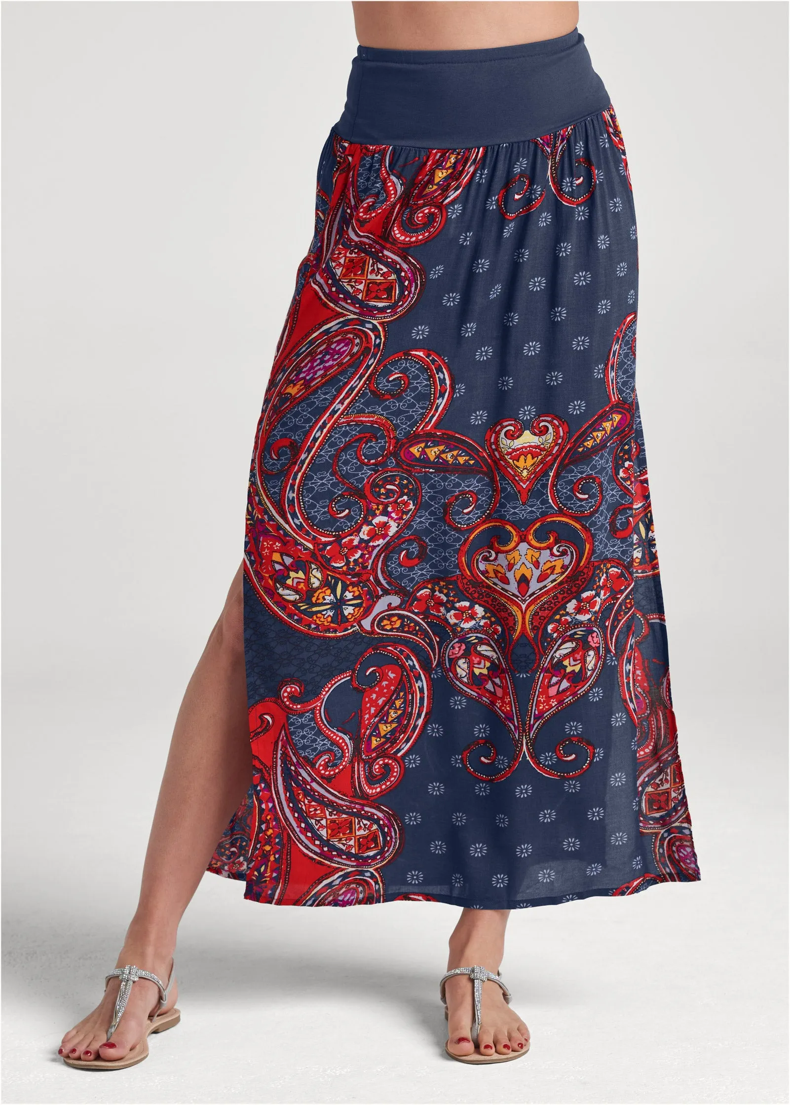 Batik Printed Maxi Skirt - Navy Multi