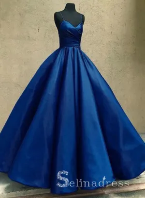 Dark Blue Prom Dresses Ball Gown Spaghetti Straps Long Prom Gown Evening Dress SED138