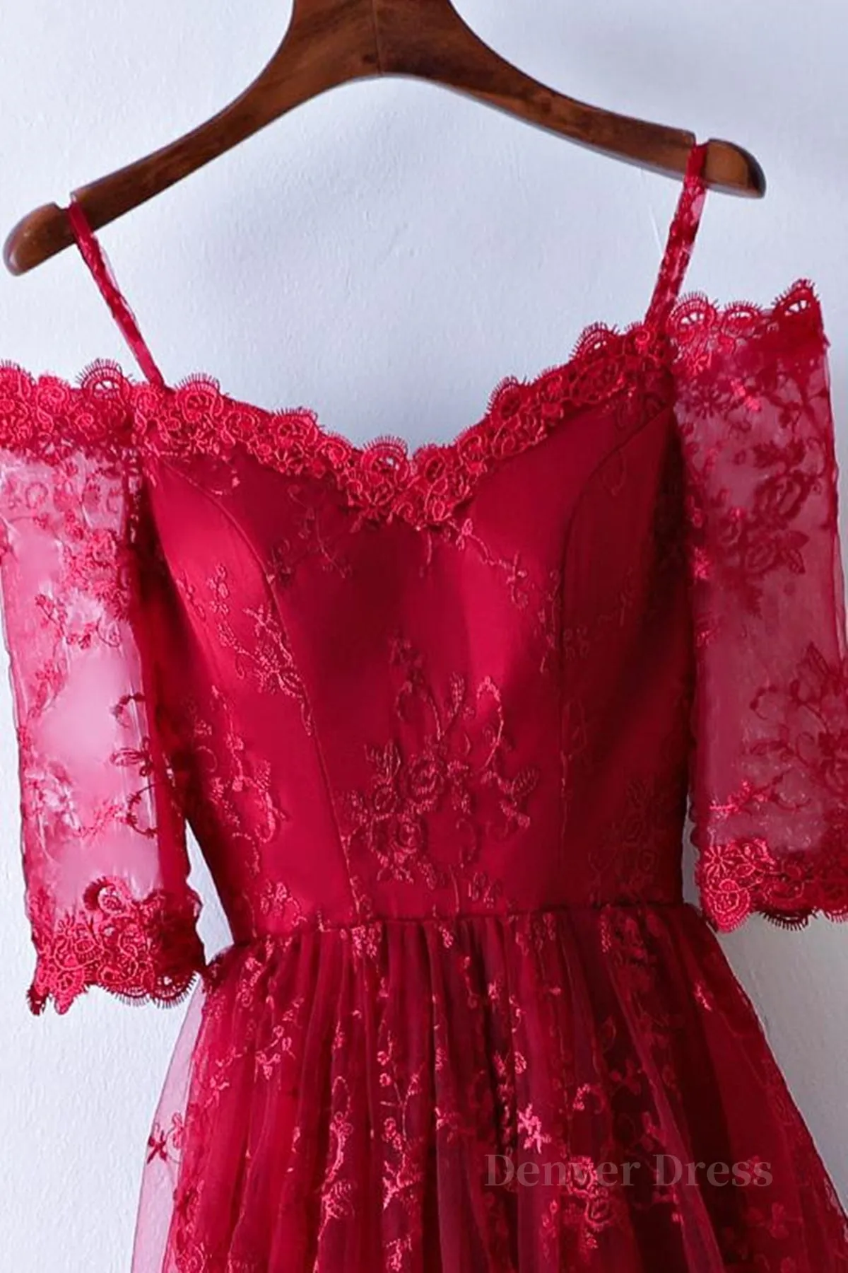 Half Sleeves Burgundy Lace Prom Dresses Wine Red Half Sleeves Long Lace Formal Evening Dresses