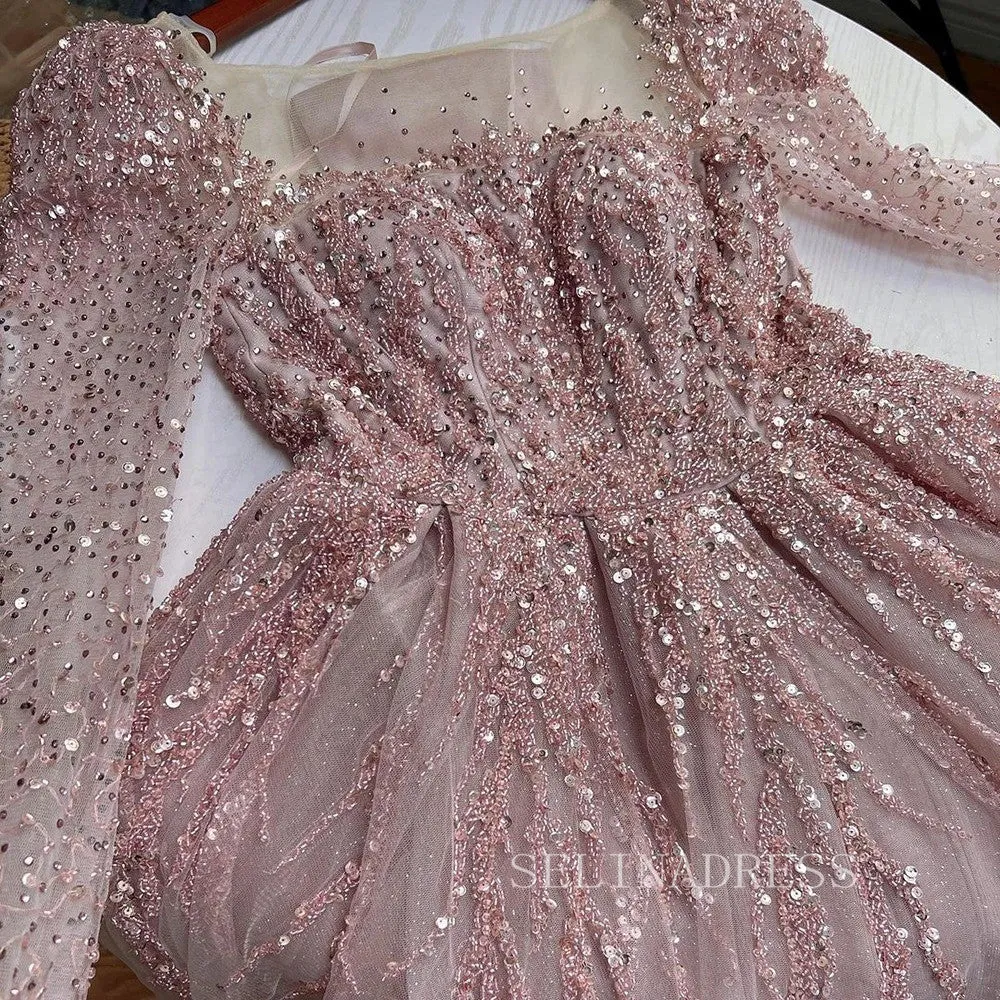 Luxury Scoop Long Sleeve Evening Gowns Beaded Formal Dresses LA71915