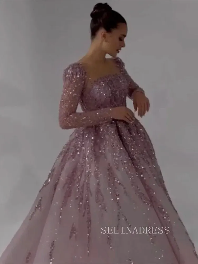 Luxury Scoop Long Sleeve Evening Gowns Beaded Formal Dresses LA71915