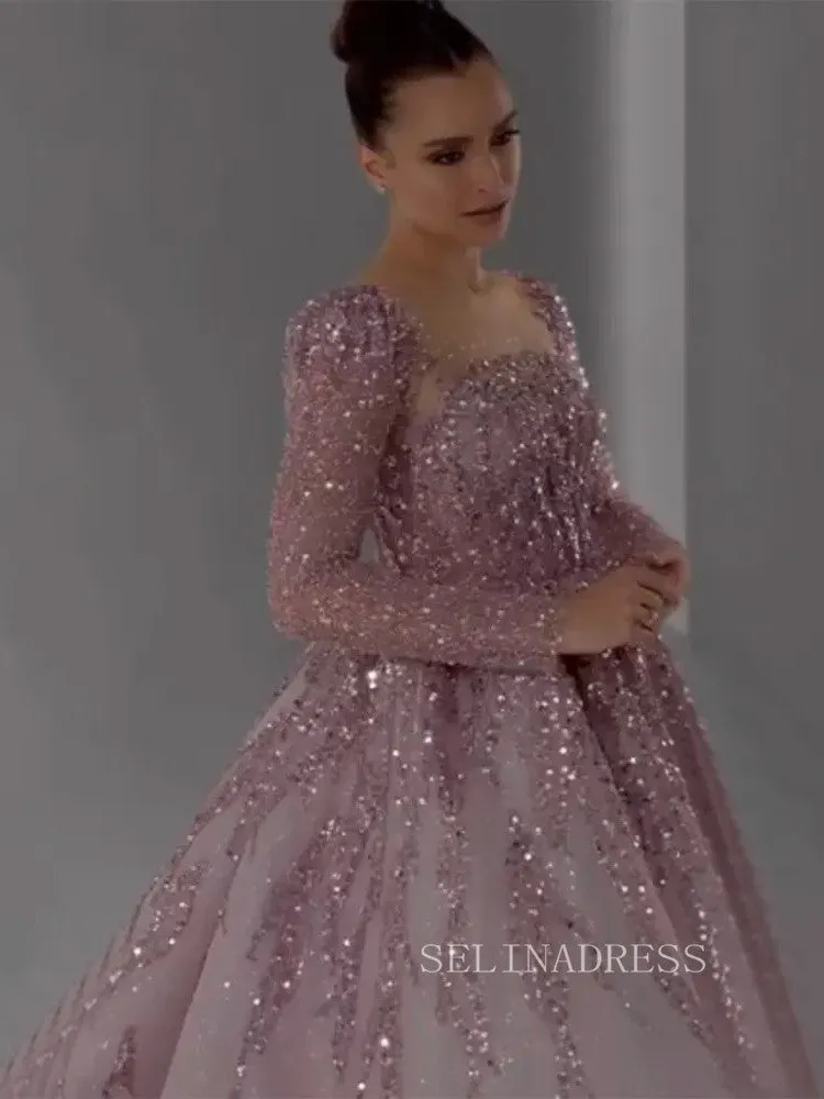 Luxury Scoop Long Sleeve Evening Gowns Beaded Formal Dresses LA71915