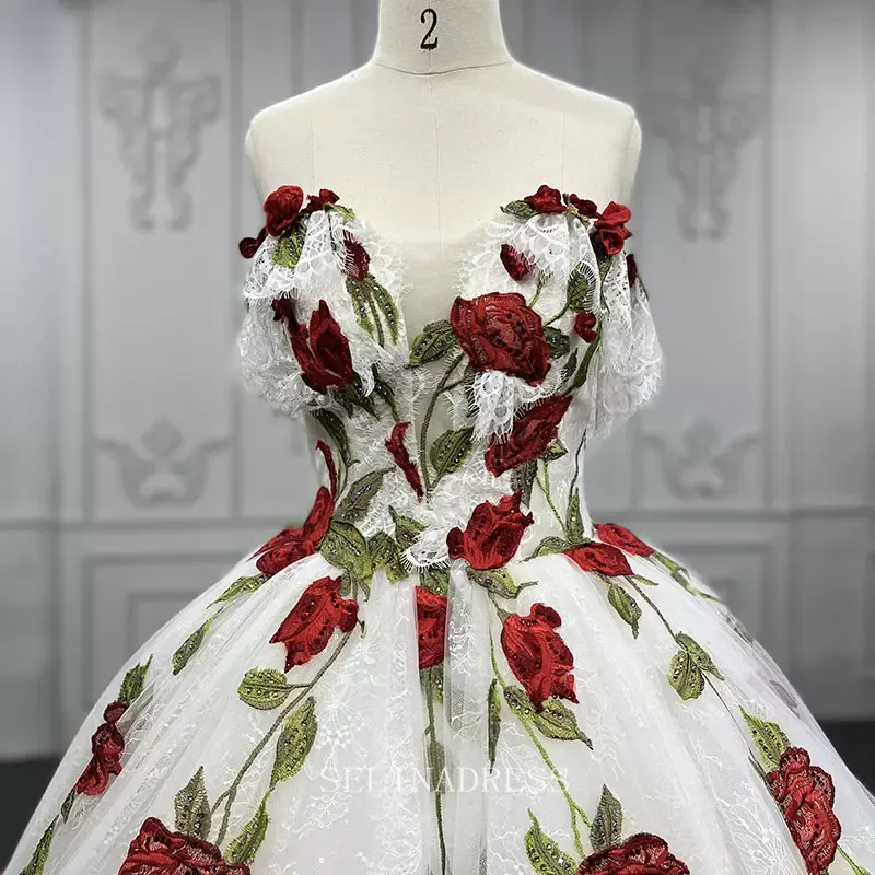 Luxury Sweetheart Flower Embroidery Off Shoulder wedding Gowns Bridal Dress LS9585 Selinadress