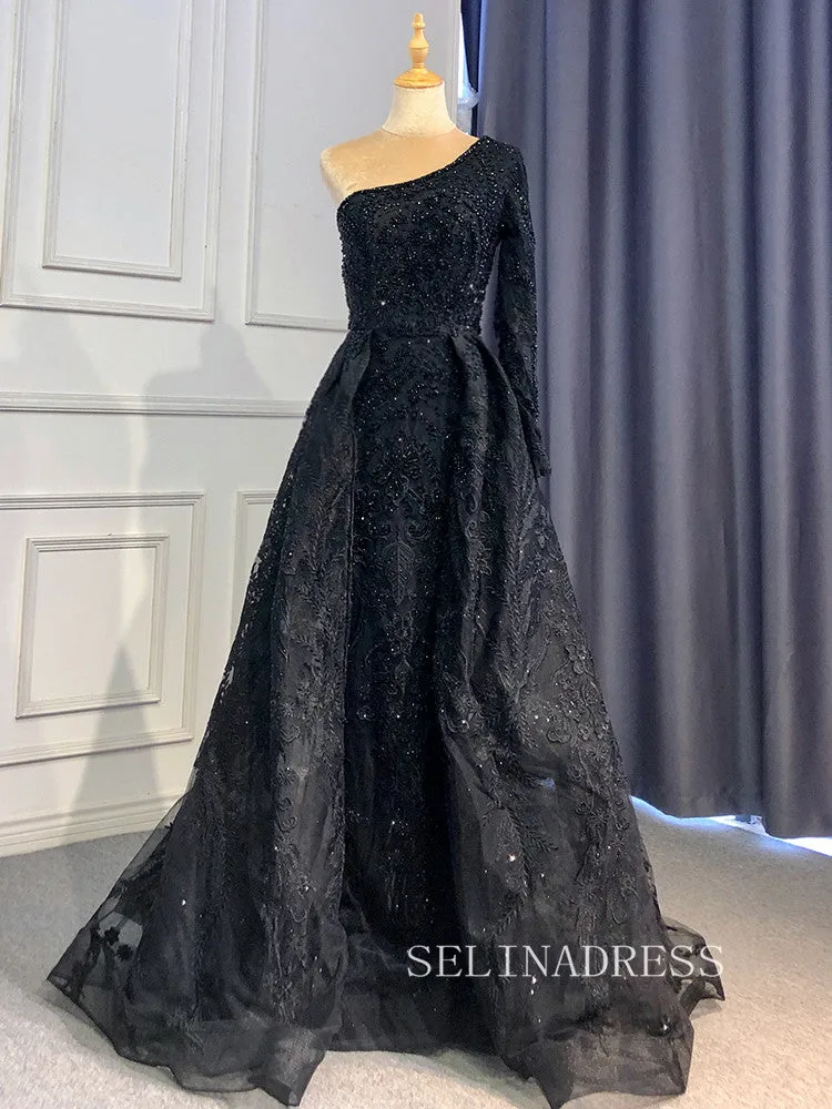 Mermaid One Shoulder Green Long Prom Dress Beaded Evening Formal Gown hlks012
