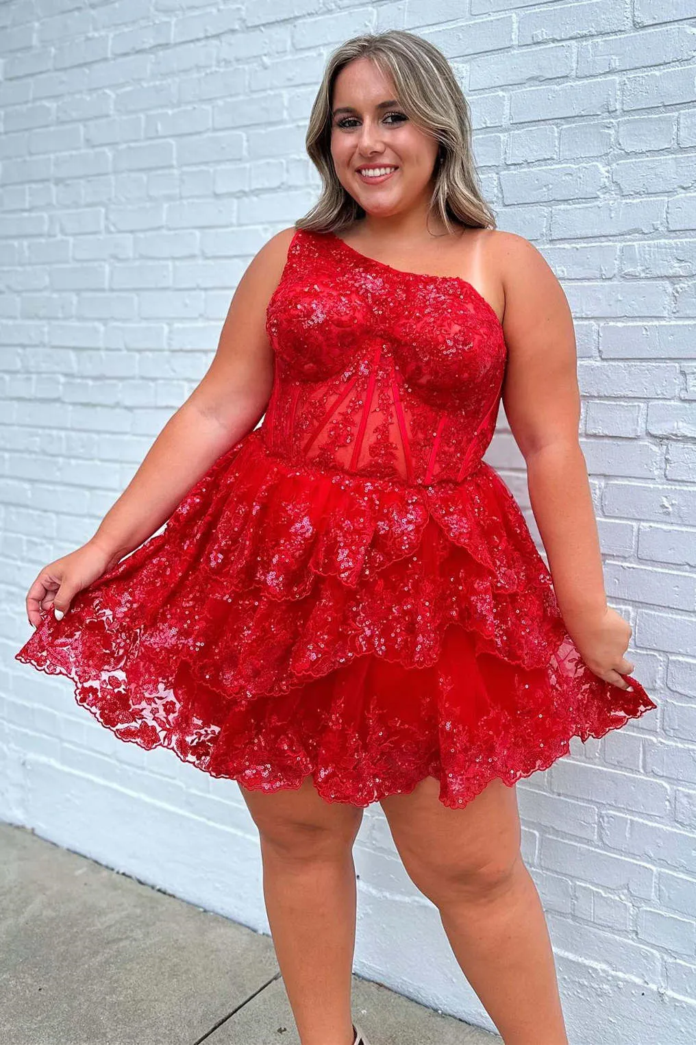 Navy Blue Sequins Tiered Short Homecoming Dress #TKD039