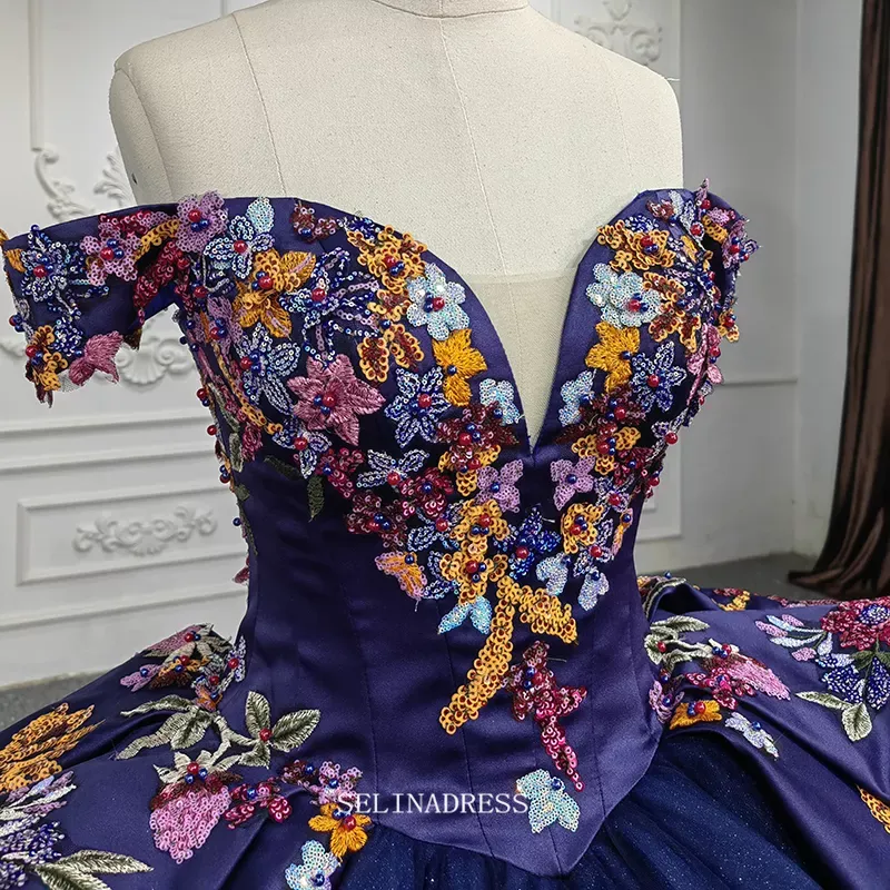 Off Shoulder Royal Blue Ball Gown Sequins Princess Dress Beautiful Pageant Dress DY9945