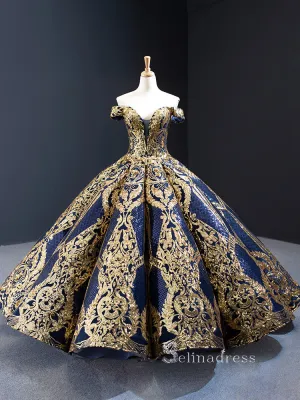 Off-the-shoulder Applique Ball Gown Vintage Long Evening Formal Gowns GRB026