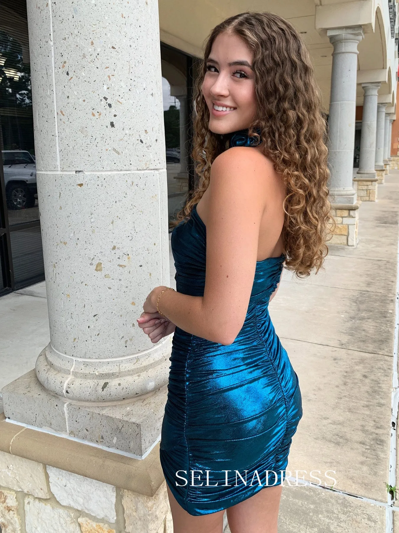 Sheath/Column Blue Strapless Homecoming Dresses Short Hoco Dress Cocktail Dress #TKL2010