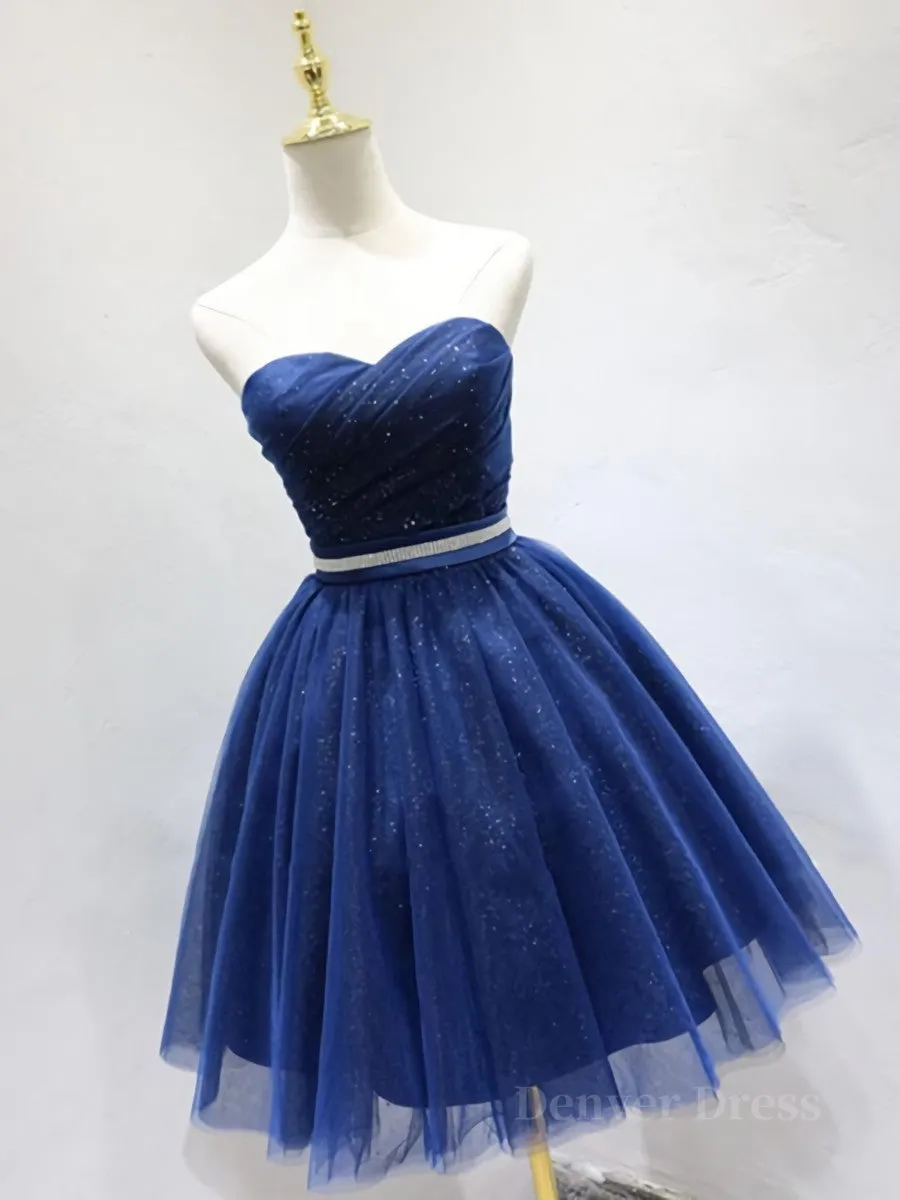 Sweetheart Neck Short Blue Prom Dresses Short Blue Formal Homecoming Graduation Dresses