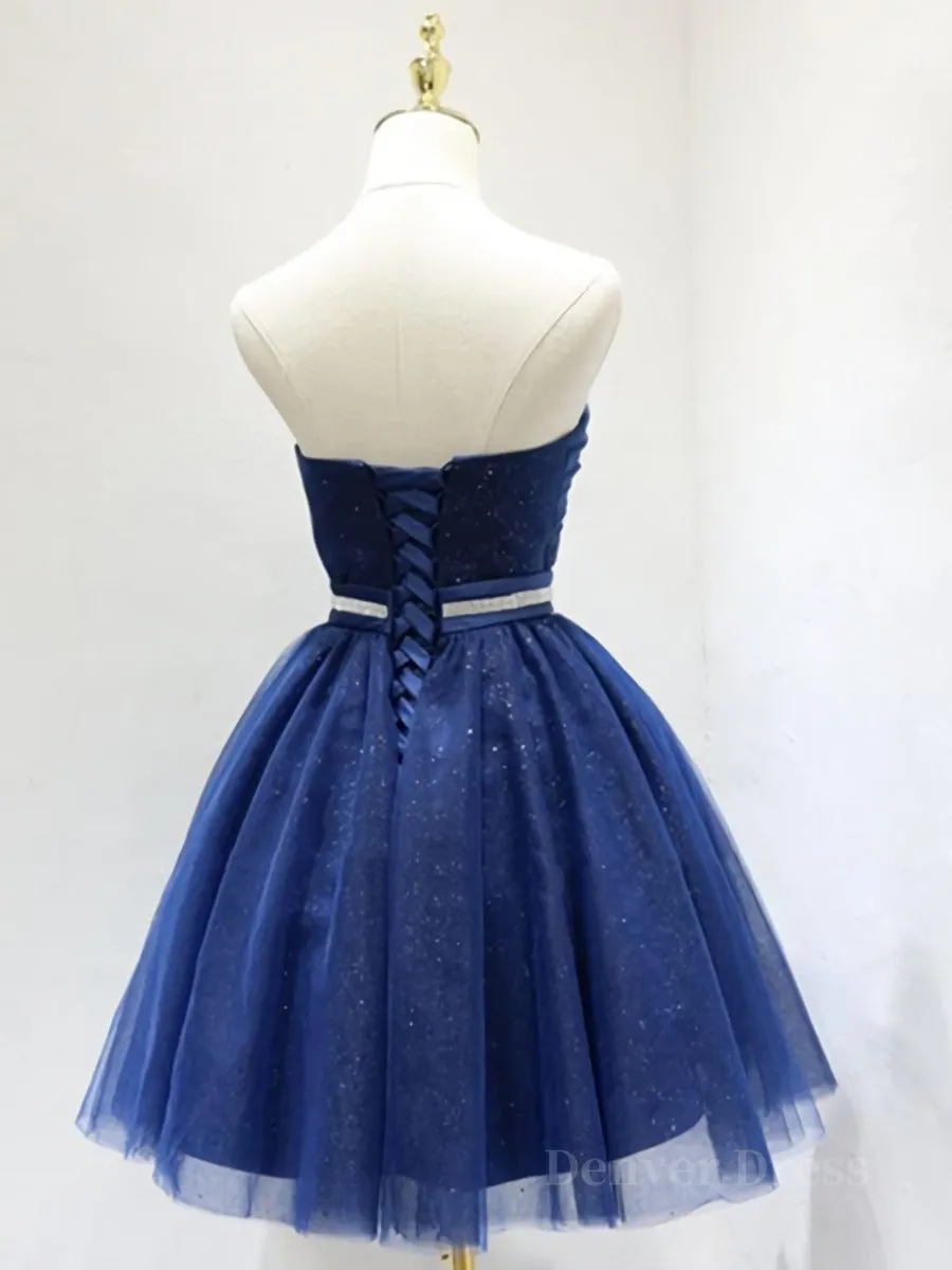 Sweetheart Neck Short Blue Prom Dresses Short Blue Formal Homecoming Graduation Dresses